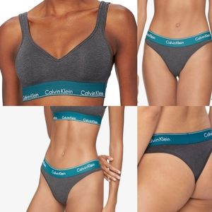 Calvin Klein CK lift modern Bralette and thong set. Gray charcoal  /Teal